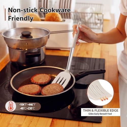 E-far Cooking Utensils Set of 4, Silicone Kitchen Utensils for Non-stick Cookware, Heat Resistant & Non-toxic Slotted Spatula Solid Spoon Turner for Flipping Mixing Serving Basting(Khaki)