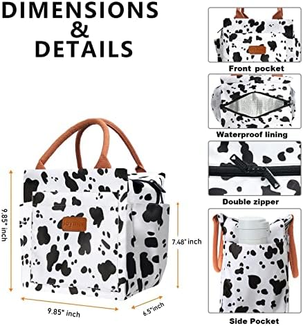Joymee Reusable Insulated Lunch Bag, Leakproof Cooler Tote for Work - Cow