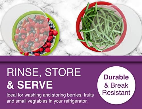 Arrow Berry Bowl & Berry Colander Set - Fruit Strainer Container with Lid - Rinse, Store & Serve - Dishwasher Safe, BPA Free - 1 Quart, Assorted Colors (Red or Green) - Made in USA