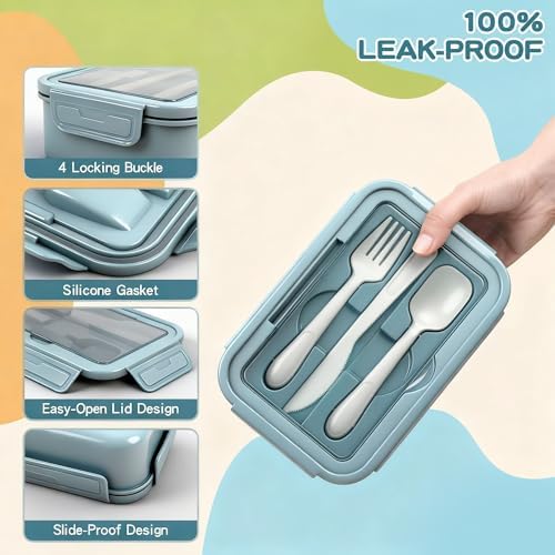 1100ml Bento Box with Bag, Leak Proof with Utensil &Sauce Box Blue