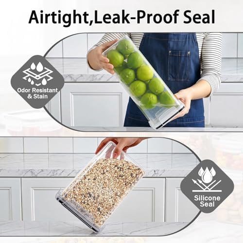 15 PCS Airtight Food Storage Containers with Lids, Plastic Kitchen and Organization Canisters for Cereal, Dry Food, Flour and Sugar, BPA-Free, PVC-Free, Includes Labels & Marker