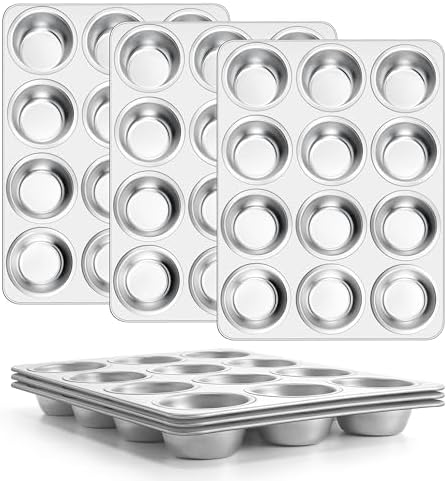 E-far 12-Cup Muffin Pan Set of 6, Stainless Steel Cupcake Pan for Oven
