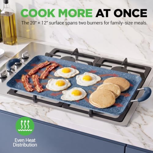 NutriChef Double Burner Griddle | Flat Top Griddle for Stove Top