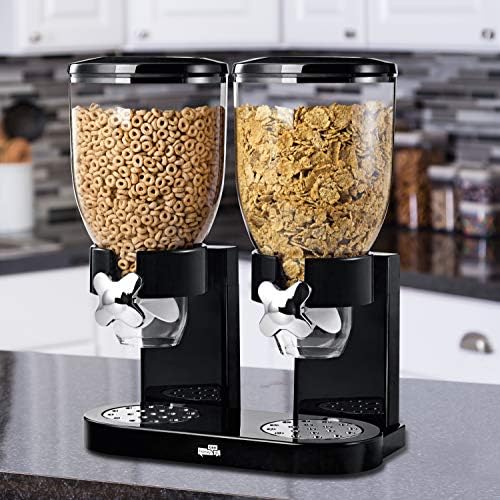 ZevrO Dry Food & Cereal Dispenser, 4.4 Cups, Black/Chrome, Original Dual