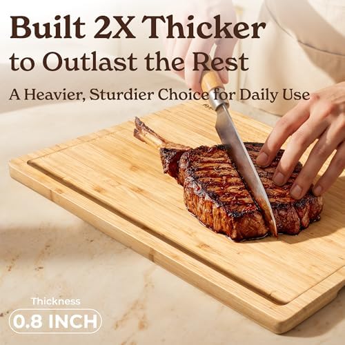 SMIRLY Wood Cutting Board - 3 Pack Cuttings Board for Kitchen, Bamboo Brown