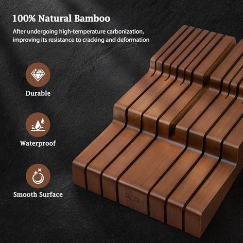 HOSHANHO In-Drawer Knife Block, Bamboo Knife Drawer Organizer for 12 Knives