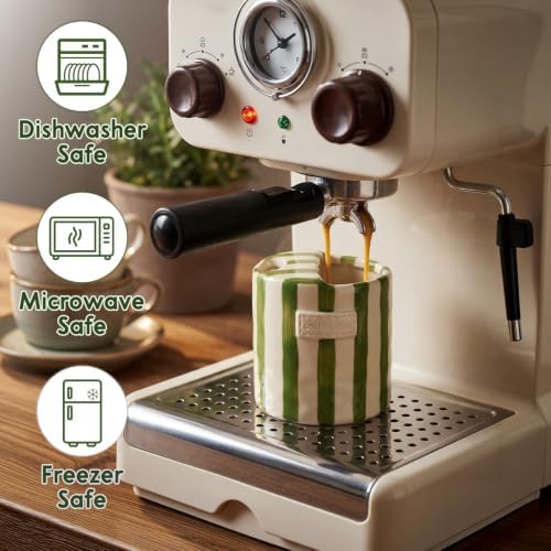 10oz Ceramic Coffee Mug with Sip Hole, Striped Espresso Cups for Hot & Cold Drinks and Microwave & Dishwasher & Freezer Safe, Ideal for Home Desk Kitchen Office Dorm Cafe Travel Daily - Green