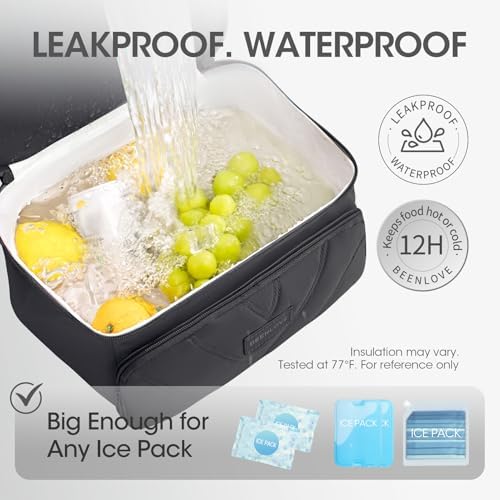Double Decker Lunch Bag Women Men With Cup Holder, Black