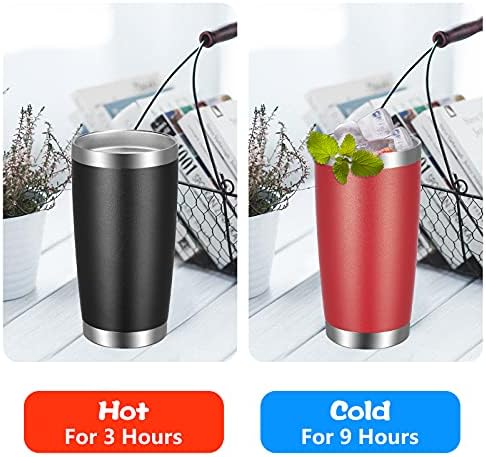 VEGOND 20oz Tumbler with Lid and Straw Stainless Steel Tumbler Cup Bulk Vacuum Insulated Double Wall Travel Coffee Mug Powder Coated Coffee Cup, Black, 6 Pack
