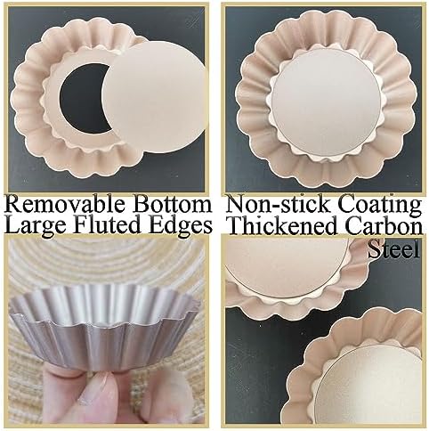 DATANYA Mini Tart Pans Removable Bottom 3 Inch, Carbon Steel Nonstick Quiche Pan Pie Tart Tin Mold, 0.8inches High for Baking Tartlets, Pies, Cakes, Cupcakes - Premium Champagne Gold 12PCS