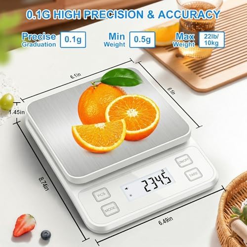22lb Rechargeable Stainless Steel Scale, Diyife Large Kitchen Food Scale