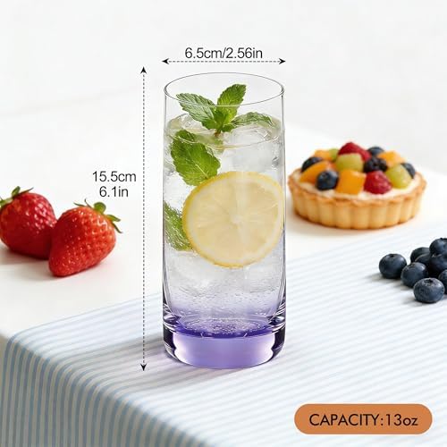 Purple Highball Glasses Set of 6, Drinking Glass for Mixed Drink