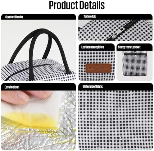 douyadady Lunch Bag Women/Men Lunch Box Women/Men (Black+White Grid)