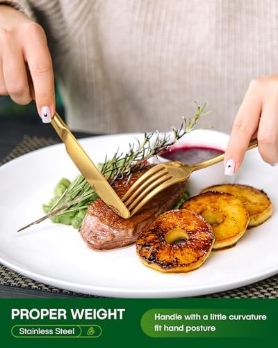 PHILIPALA 40 Piece Gold Silverware Set, Stainless Steel Flatware Set for 8 Food Grade Novelty Flatware Cutlery Utensil Set Include Knife Fork Spoon Mirror Polished Dishwasher Safe