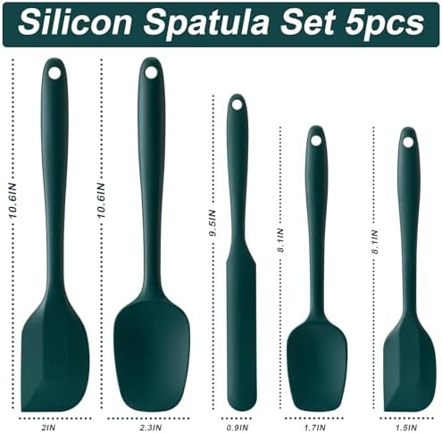 Silicone Spatula Set,5 Piece Food Grade Rubber Spatulas,Dark Green