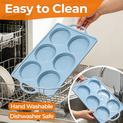 CAKETIME Muffin Top Pan Non Stick, Silicone Egg Molds for Breakfast Sandwiches 3 Inch Round Egg Baking Pan for Oven English Muffins, Whoopie Pies, Corn Bread, Tarts 2 Pack