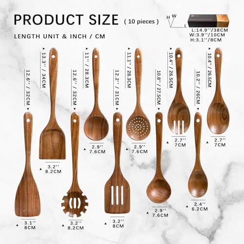 Wooden Spoons for Cooking, 10-Piece Acacia Wood Cooking Utensil Set