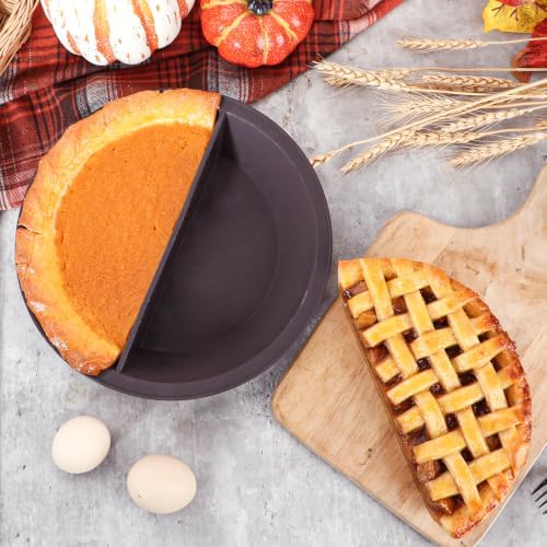 Webake 9 Inch Divided Pie Pan, Platinum Silicone Pie Mold, Round Pie Plate for Baking, Two Flavors in One Pan