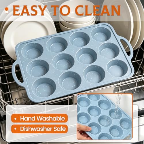 Silicone Muffin Pan, Metal Frame Regular Cupcake Pan Silicone Molds 12 Cups