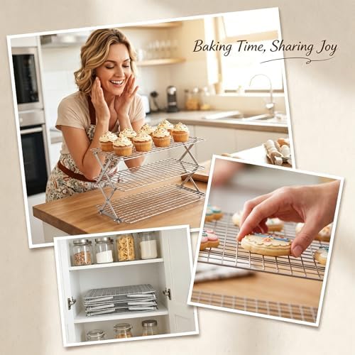 Collapsible Cooling Rack, Stainless Steel Rack for Cookie Baking (3 Tier)