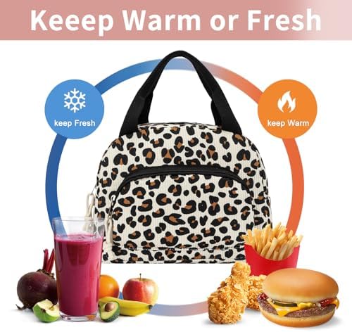 Lunch Bag Women Lunch Box for Women Adult Cute Insulated Lunch Bag Small Cooler Lunch Tote Bags for Work Picnic School (Leopard)