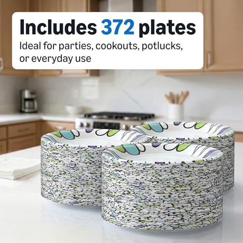 Amazon Basics Ultra Paper Plates, 10 Inch, Disposable, 372 Count (2 Pack of 186), Packaging May Vary