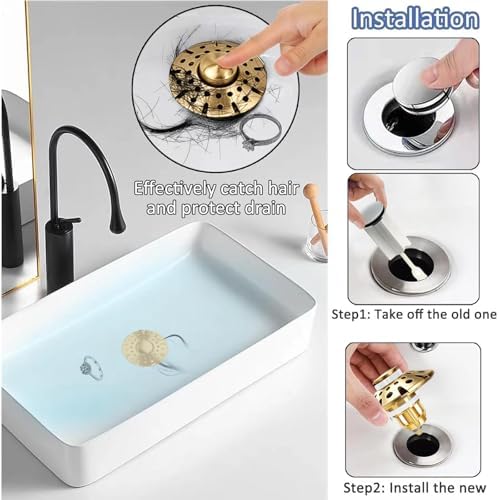AzWzz Bathroom Sink Drain Strainer, 3 in 1 Pop Up Bathroom Sink Stopper