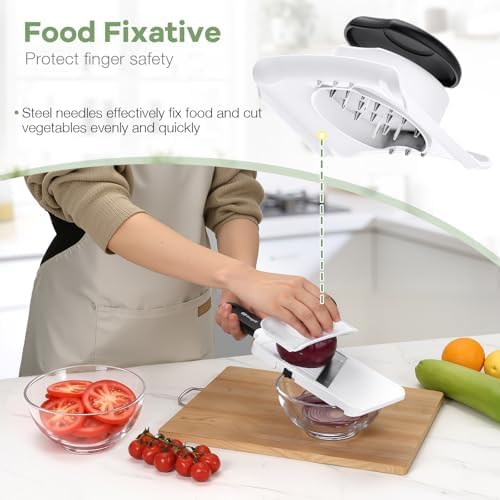 Ibergrif Handheld Mandoline Slicer for Kitchen, Adjustable Vegetable Slicer, Stainless Steel Blades, Safety Hand Guard, Safety Lock, Perfect for Potato Onion Tomato & Cucumber Slicer for Salad