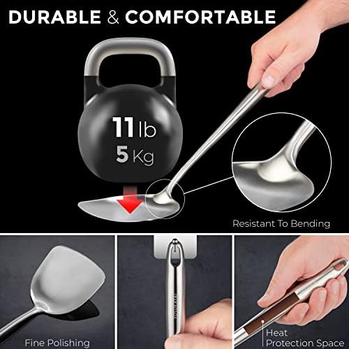 YOSUKATA Flat Bottom Wok Pan - 13.5" Blue Carbon Steel Wok Flat Bottom Wok Pan + 17’’ Spatula and Ladle - Set of 2 Heat-Resistant Tools