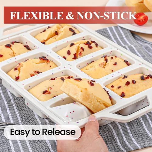 Mini Loaf Pans with Metal Frame - 2 Pack Silicone Bread Loaf Pan 8-Cavity