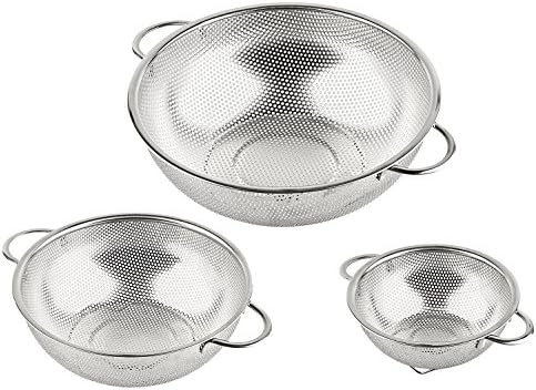 3-Piece Stainless Steel Mesh Micro-Perforated Strainer Colander Set (1-Quart, 2.5-Quart and 4.5-Quart)