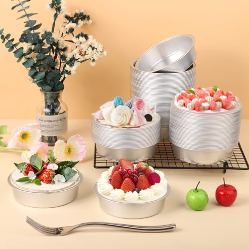 Beasea Aluminum Ramekins, 200 Pack 4" 7.3oz 215ml Mini Disposable Baking Foil Cups No Lids Ramekin Cup Cupcake Aluminum Baking Cups for Party - Silver