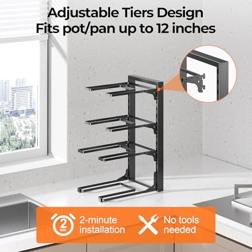 MUDEELA Pot and Pan Organizer Under Cabinet 15.75", 4-Tier Pot Rack, 1 Pack