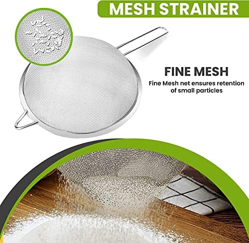 6.3" Fine Mesh Strainer with Stainless steel handle - Sieve Fine Mesh Stainless Steel - Ideal to Sift Flour, Icing Sugar, Fruits and Vegetables.