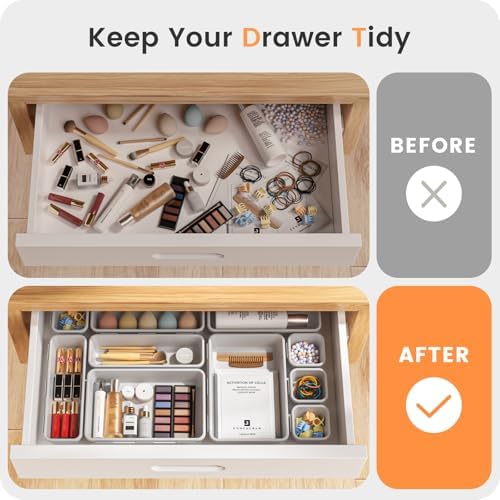A-LuGei 【Military Grade】 Drawer Organizer for Vanity Bathroom Makeup Desk
