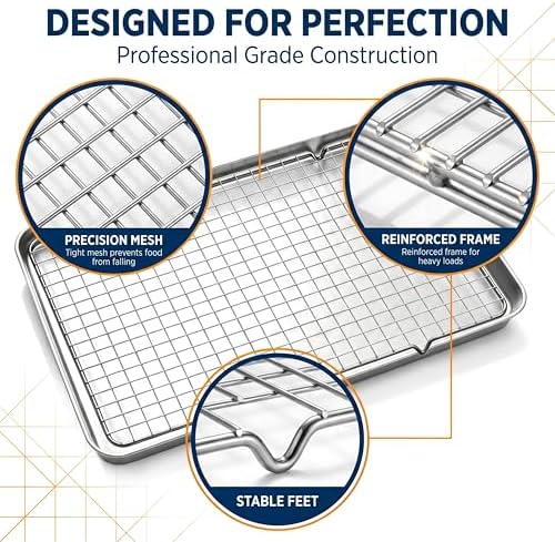 Cooling Rack Set of 2, 10" x 16" No Warp Heavy Duty Stainless Steel Baking Rack - Fits Jelly Roll Cookie Sheet Pan, Oven Safe 575°F, for Baking, Roasting & Dehydrating, Dishwasher Safe
