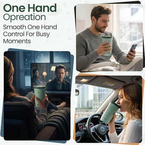 12oz Travel Coffee Mug with Lid | Insulated Stainless Steel Tumbler for Hot & Cold Drinks | Leakproof, Reusable, BPA Free, Dishwasher Safe, Cup Holder Friendly, Pastel Green