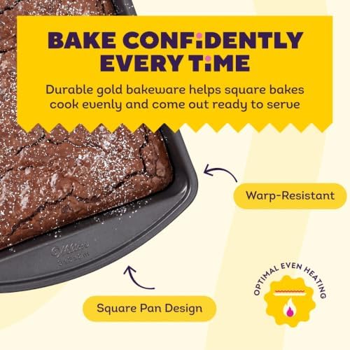 Wilton Gold Non-Stick Square Brownie Cake Pan, Made Without PFAS, 8 x 8 in.