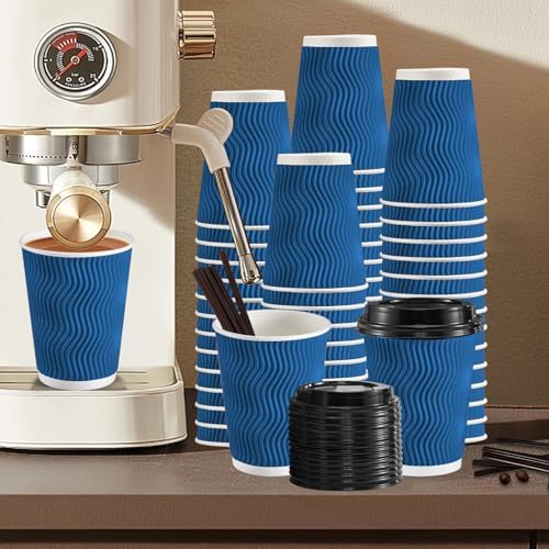 SIUQ 90 Pack 12 oz Disposable Coffee Cups with Lids and Straws - Navy