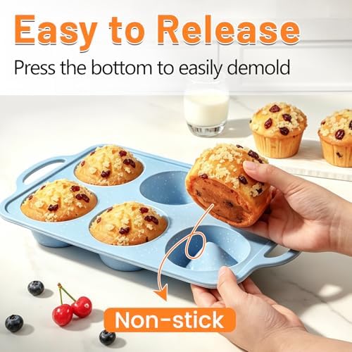 Jumbo Muffin Pan, Metal Reinforced Frame 3.5inch Jumbo Silicone Muffin Pan