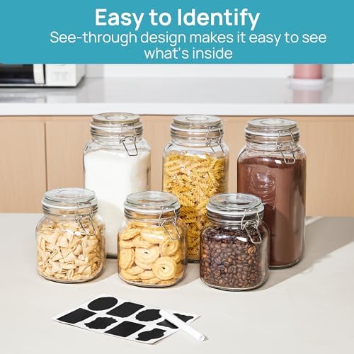 Vtopmart 34oz Glass Food Storage Jars with Airtight Clamp Lids, 3 Pack