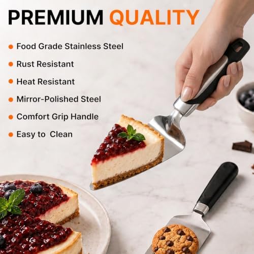 2-Piece Stainless Steel Pie & Cake Server Set | Small Spatulas for Cookies, Brownies, Cheesecake, Tarts, Pizza, Lasagna, Quiche and more