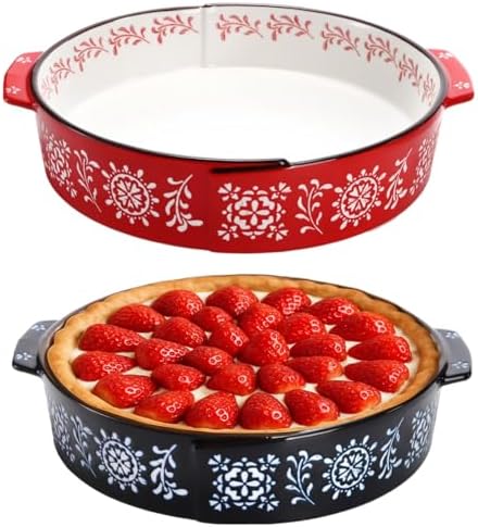 Covzoe 2 Pack Ceramic Pie Pan with Handle, 9 Inch Non-Stick Pie Plate