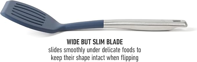 Calphalon Prime Stainless Steel Slotted Turner W/Navy Blue Silicone Head