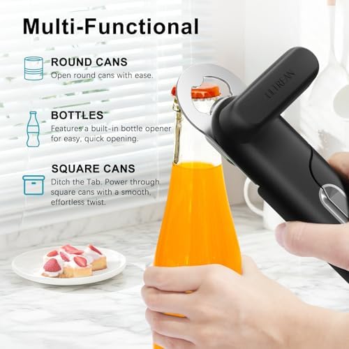 Ultrean Can Opener Manual, Heavy Duty Stainless Steel Smooth Edge Can Opener with Ergonomic Handles and Oversized Easy Turn Knob for Seniors, Black