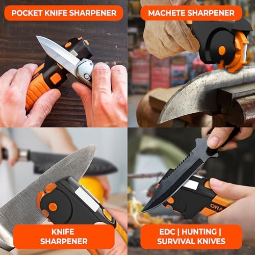 Orange Ninja 7-in-1 Garden Tool & Knife Sharpener – Sharpens Axe, Hatchet, Machete, Pruner & Shears – One Tool for All Your Outdoor Blades – Gift for Gardeners (Pack of 2)