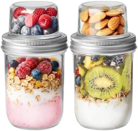 ComSaf Overnight Oats Containers with Lids, 16 oz Glass Mason Jars, 2 Pack