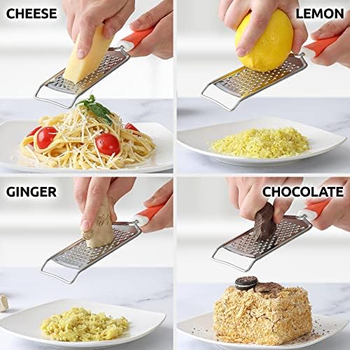Zulay Kitchen Professional Cheese Grater Stainless Steel - Durable Rust-Proof Metal Lemon Zester Grater With Handle - Flat Handheld Shredder for Parmesan, Chocolate, Spices, And More - Orange