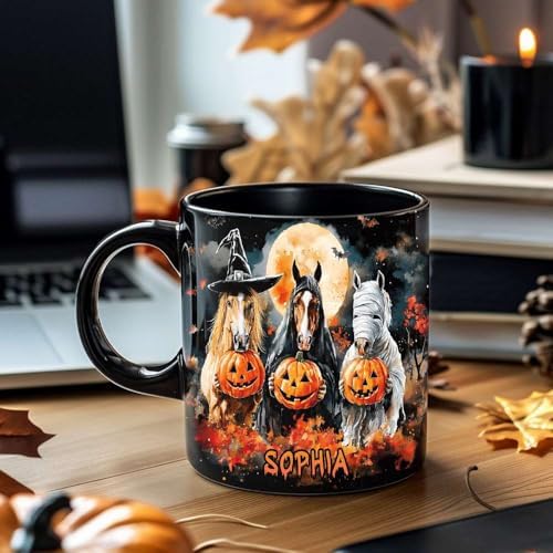 Personalized Halloween Horse Coffee Mug, Horse Lover Mug Gift for Women