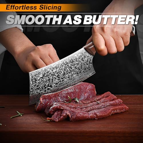 Huusk Japanese Meat Cleaver Knife 6.5", Butcher Knife for Meat Cutting